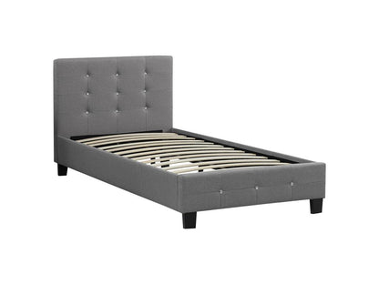 Logistendance 90x190 cm Single Bed Tufted Headboard and Footboard Gray Fabric With Strass