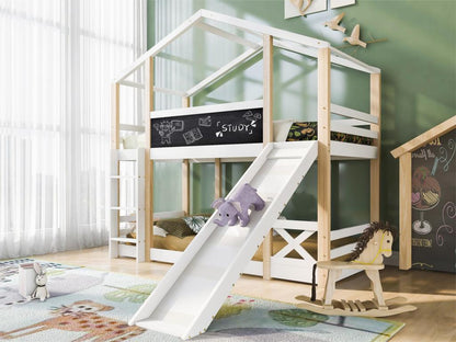 Good For Planet Cabin Bunk Bed 90x200 cm White Pine Frame With Ladder And Slide Sleeps Two