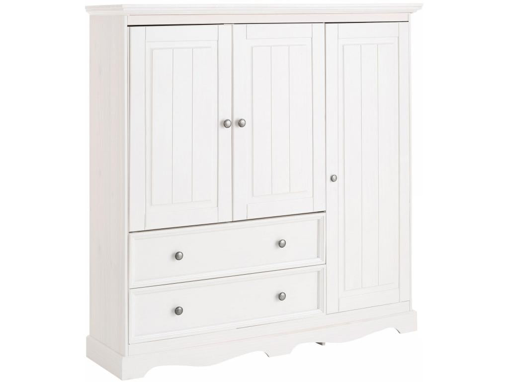 White Armoire Three Doors Two Drawers Floor Standing Storage Cabinet