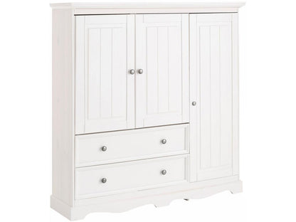 White Armoire Three Doors Two Drawers Floor Standing Storage Cabinet