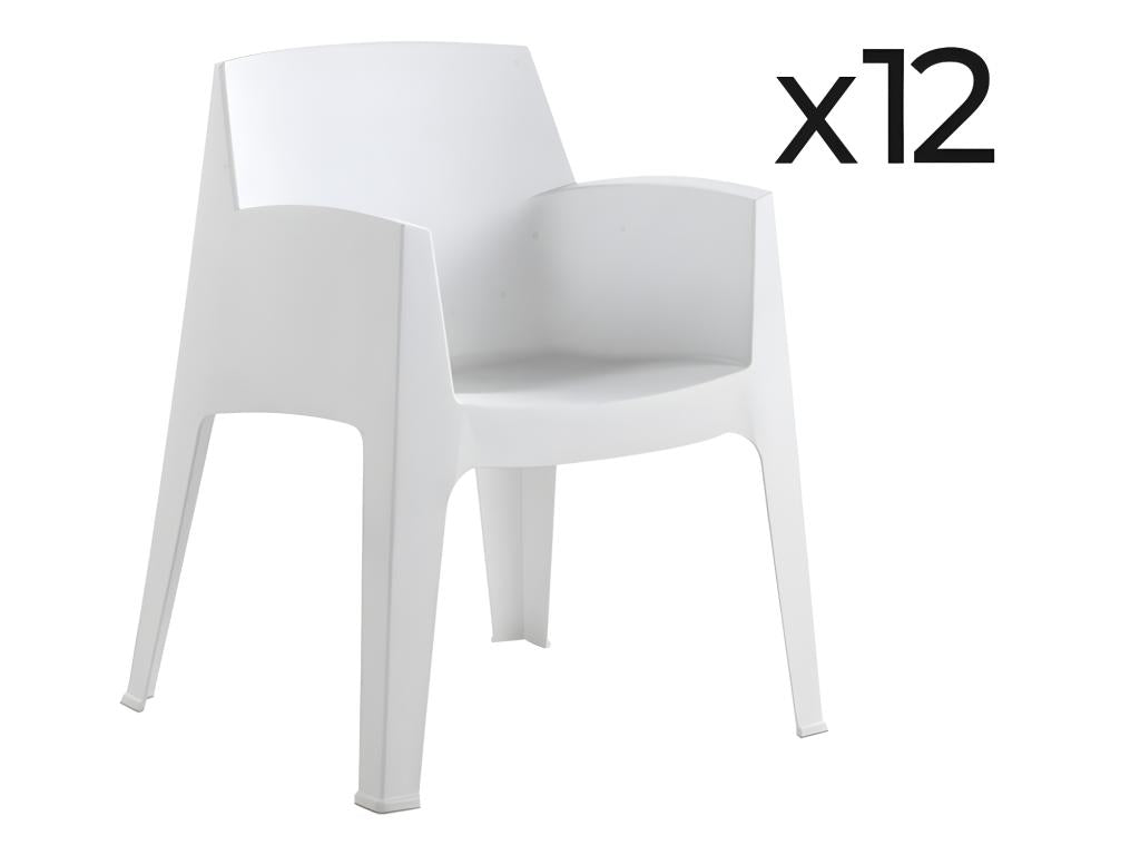 White Resin Stackable Outdoor Chairs, Set of 12, Length 67 cm, Depth 60 cm, Height 82 cm