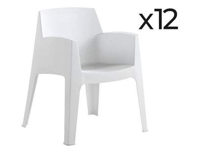 White Resin Stackable Outdoor Chairs, Set of 12, Length 67 cm, Depth 60 cm, Height 82 cm