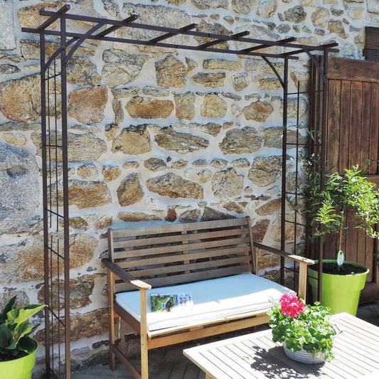 Garden Arch Pergola in Aged Iron, Large Model, Square Tubes, Includes 4 Ground Stakes