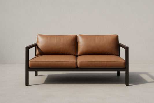 Two Seat Brown Synthetic Leather Sofa Stainless Steel Frame