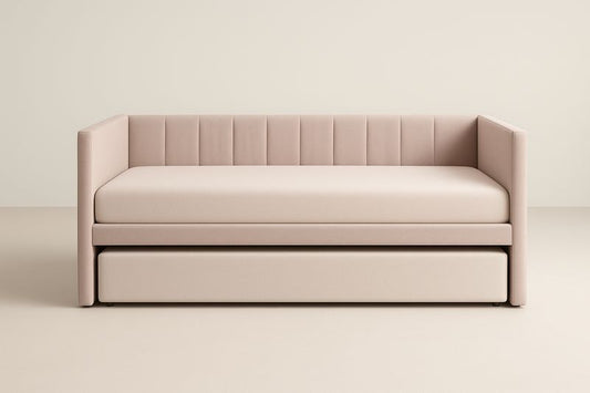 Rose Wood and Polyester Sofa Bed With Solid Oak Frame and Foam Mattress 200 X 90 X 80 Cm