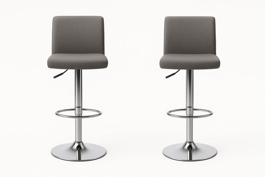Set of 2 Bar Stools Gray Fabric on Chrome Plated Steel Frame Adjustable 90 to 110 cm 40 cm Wide 45 cm Deep