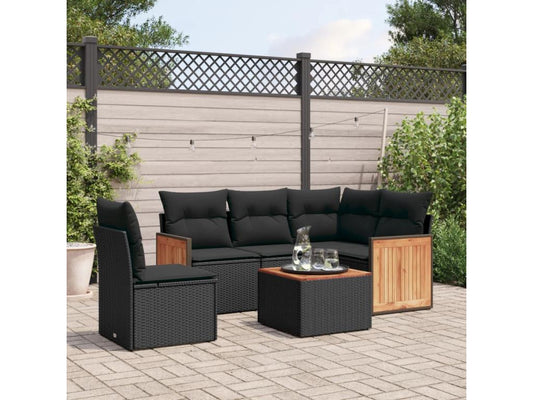 Resin Wicker 6-Piece Outdoor Garden Set With Black Cushions Modular 3-Seat Design