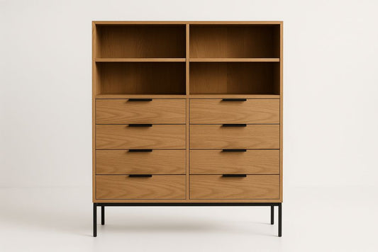Oak Solid Wood Storage Cabinet With Drawers And Shelves