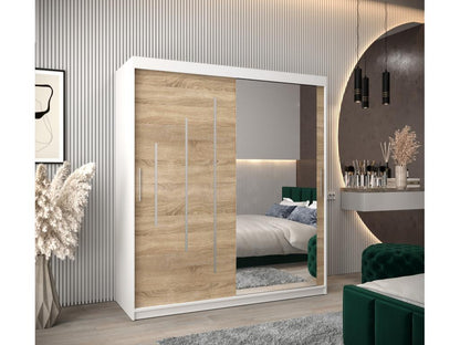 ARMOIRE Boivana Two-Door Sliding Wardrobe With Built-In Mirror And Laminate Finish 200x180x62 cm White