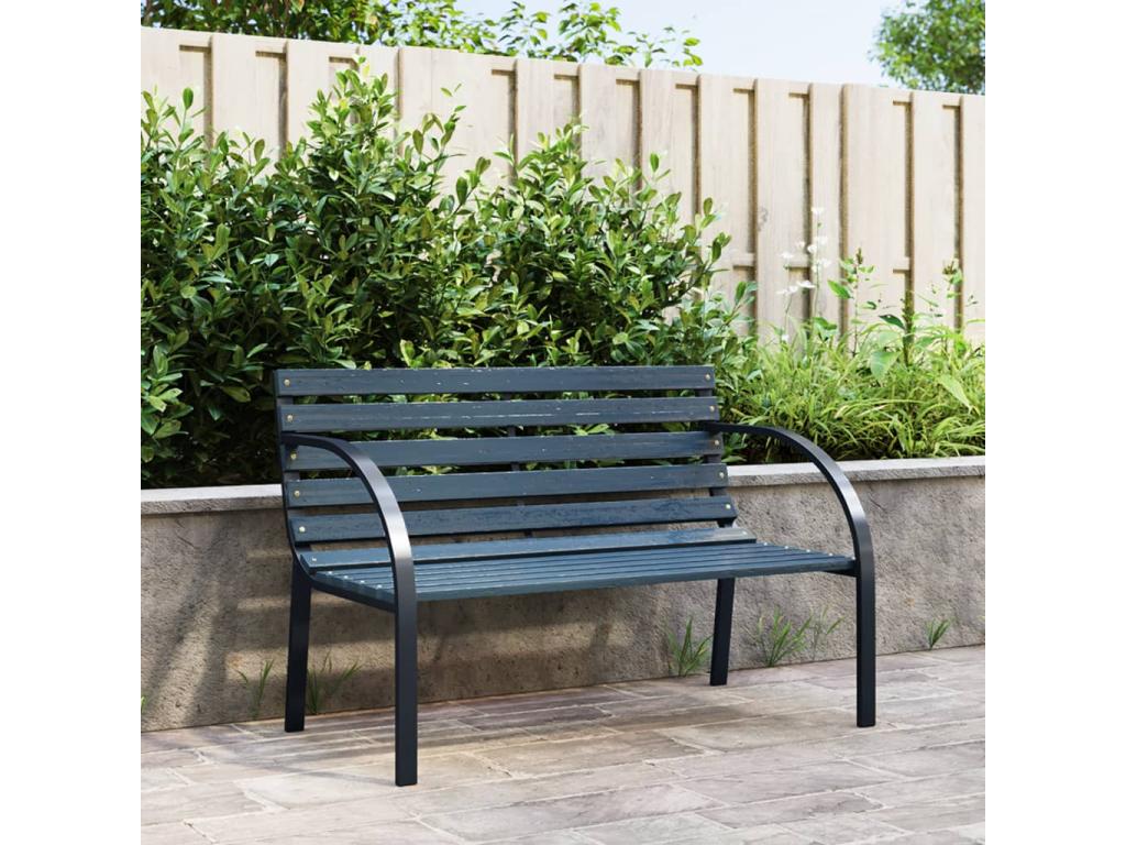 Durable Outdoor Garden Bench 120 cm Gray Wood Finish Two Seater For Patio And Garden