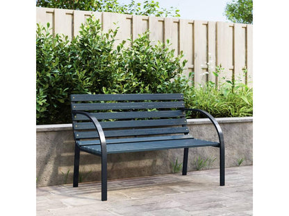 Durable Outdoor Garden Bench 120 cm Gray Wood Finish Two Seater For Patio And Garden