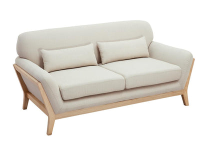 Decoepure 2 Seater Scandinavian Fabric Sofa Beige Wood