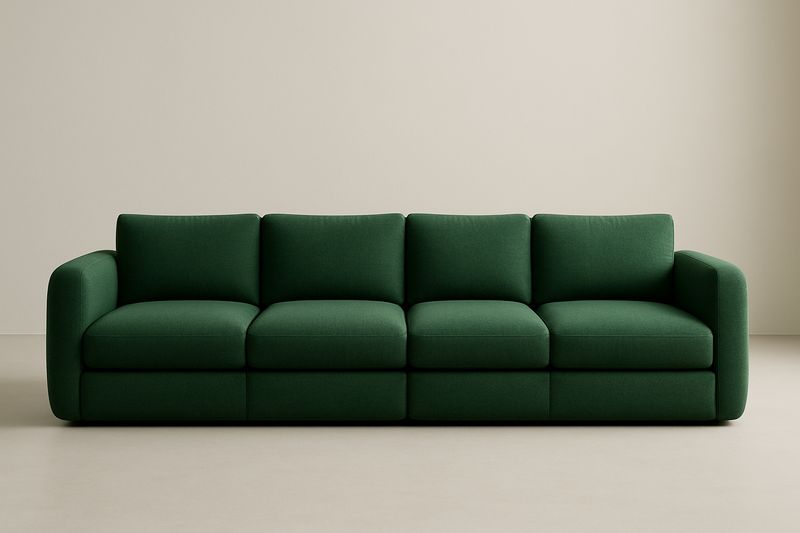 Green Fabric Four Seater Sofa With Cushions 300x100x85 Cm Durable Polyester Upholstery High Density Foam