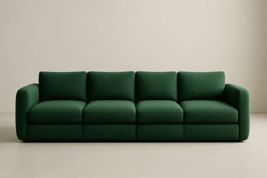 Green Fabric Four Seater Sofa With Cushions 300x100x85 Cm Durable Polyester Upholstery High Density Foam