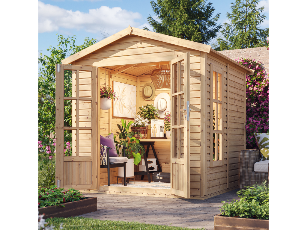 Artetmeuble Wooden Shed With Floor And Green Bitumen Shingles For Outdoor Use 233x222x233 cm