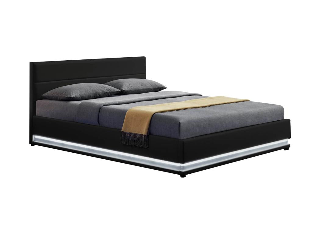Logisbelle Black PU Bed Frame With Integrated Storage And Led Lighting 140x190 Cm
