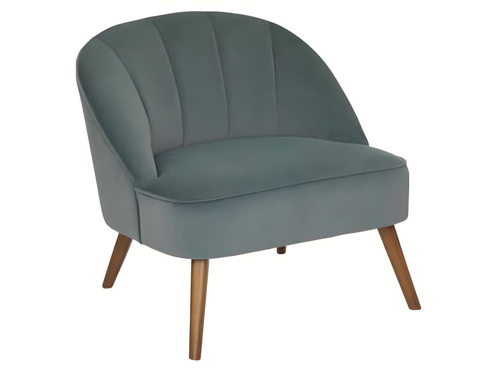 Celadon Velvet Pine Wood Armchair, Soft Upholstery, Compact Single Seat, 78 L x 72 D x 71 H cm