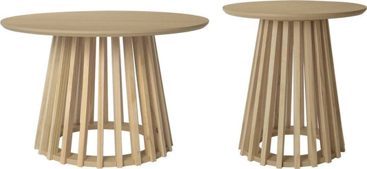 Set of 2 Round Coffee Tables With Wood Effect Tops and Pine Legs 40 cm and 60 cm