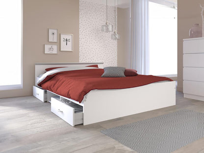 Boivana White Storage Bed Frame 140x190 Cm With Two Drawers And One Niche For Efficient Bedroom Organization