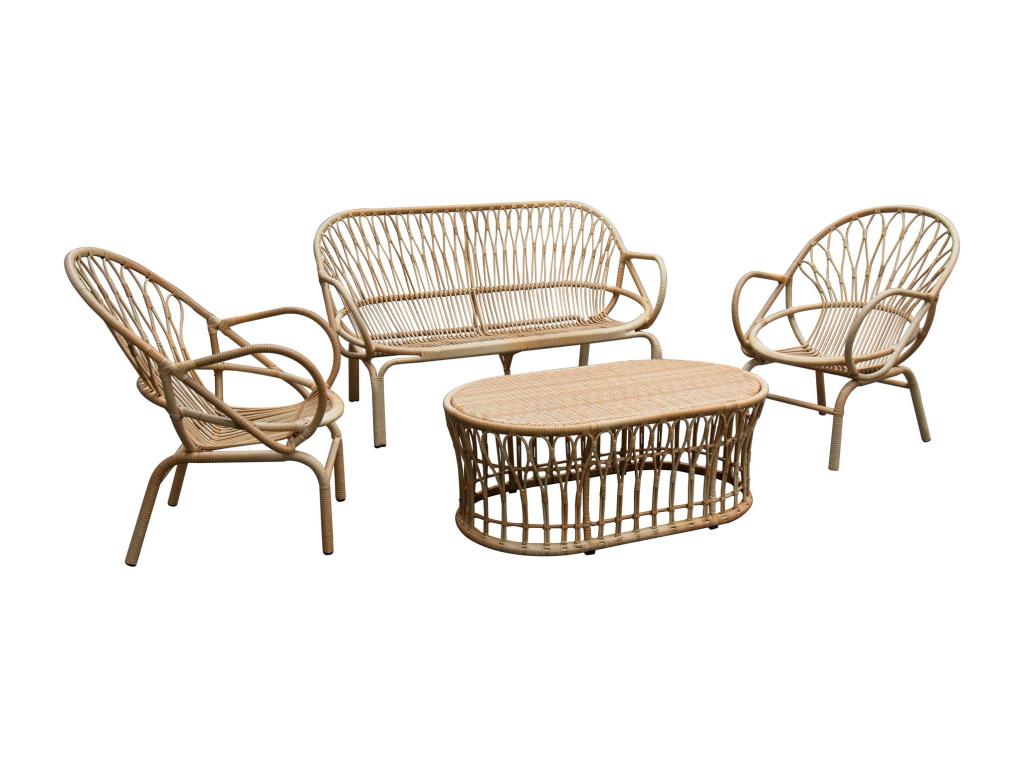 Home Outdoor Three-Seat Lounge Set Aluminum Frame Beige