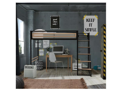 Logismaison Metal Loft Bed Black 140x190 Centimeters With Slatted Base Included For Two Occupants