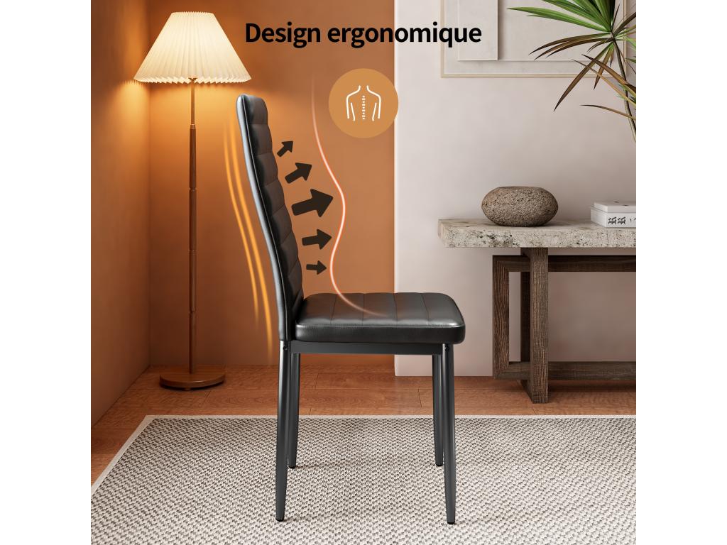 Mobilierdoux 6 Dining Chairs Set PU Leather Upholstered Metal Frame with Black Rubber Feet