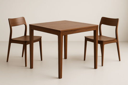 Walnut Solid Wood Dining Set With Square Table And Two Chairs In Rich Brown Finish