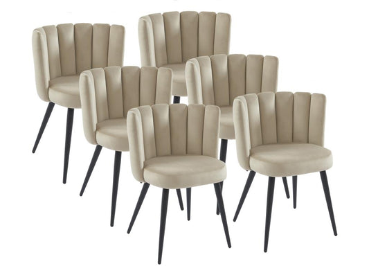 Mobilierdoux MORABITO Six Beige Velvet Dining Chairs With Black Metal Frames Plywood Self Assembly