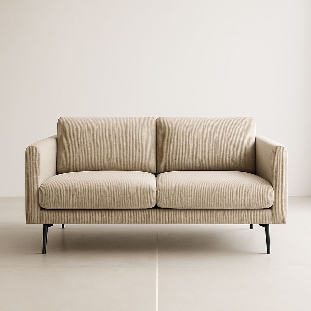 Beige Corduroy Two-Seater Sofa With Metal Legs Modern Minimalist Upholstery And Compact Design