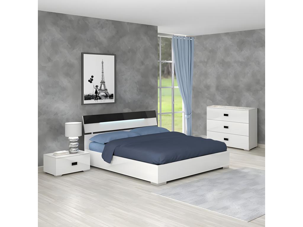 Three Drawer Chest White Lacquer Modern Bedroom Storage Cabinet Durable Panel Based Wood Construction