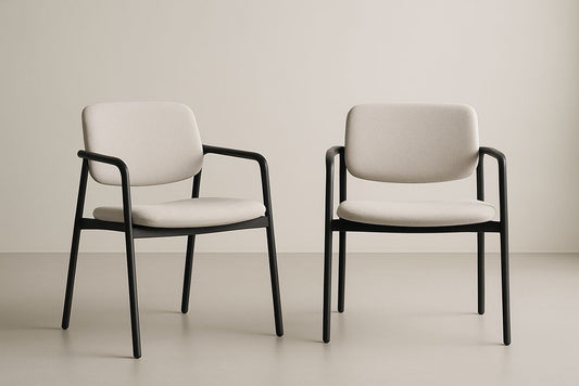 White Padded Dining Chair With Black Metal Frame And Polyester Upholstery 80x60x55 cm