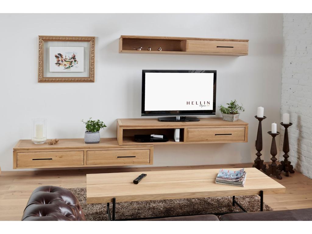 Decoepure Solid Oak Wall Shelf With 1 Door 1 Niche 160 cm