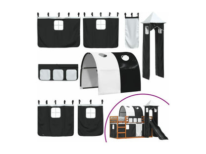 Loft Bed With Slide And Curtains White And Black 90x190 cm Wooden Frame For Kids Space Saving