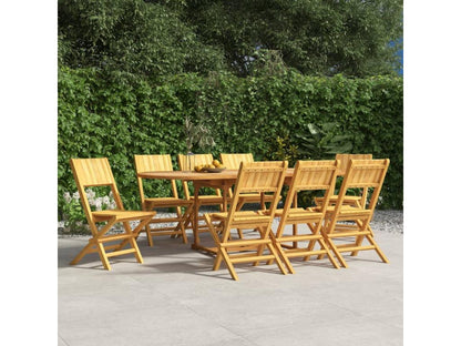 Teak Wood Folding Garden Chairs Set of 8, Green Finish, 47x61x90 cm, Stackable Patio